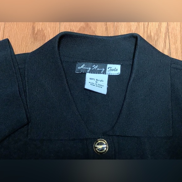 Women's Small 100% Acrylic Ming Wang Toula Gold Button Pocket Cardigan Blazer - Picture 9 of 16